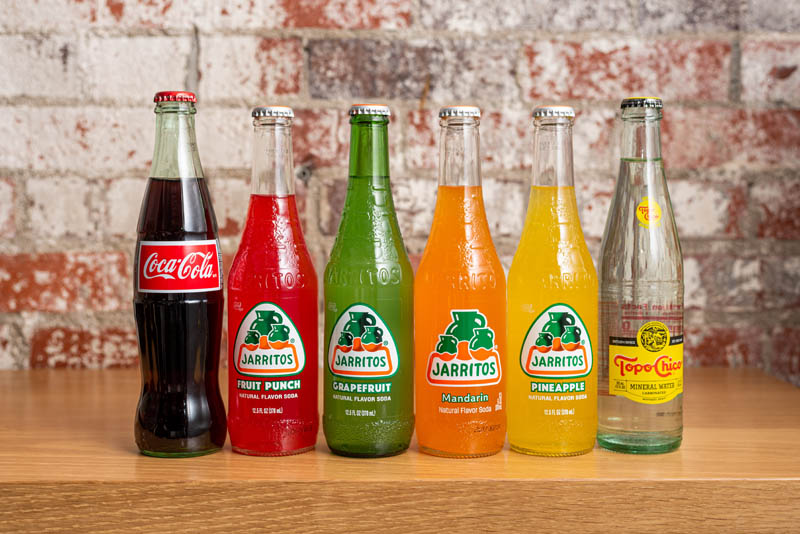 Row of Jarrito beverages served at Tacos Rudos in Budd Dairy Food Hall, Columbus, Ohio