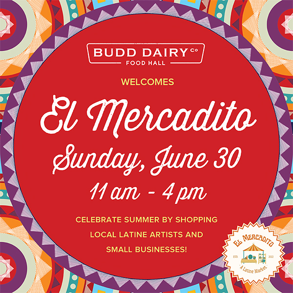 Welcome the El Mercadito Market as we celebrate Budd Dairy's 3rd anniversary with our local vendor market featuring Latine artists and small businesses, Sunday, June 30th from 11 AM to 4 PM.