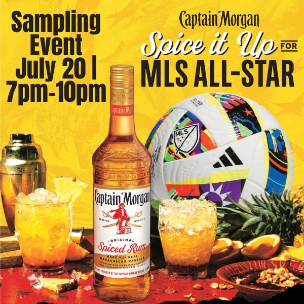 MLS All-Star celebration with Captain Morgan Sampling event from 7 - 10 PM on Saturday, July 20th at Budd Dairy Food Hall.